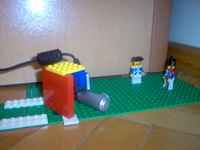 A picture of a webcam mounted on LEGO bricks